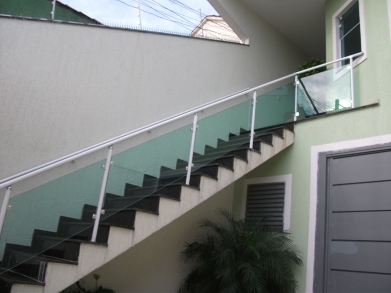 Corrimão de Vidro para Escada Externa Piqueri - Corrimão de Vidro em Escada Interna